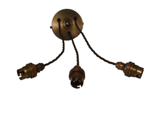 05683 LISA Pendant Set. Antique Brass Rose, Twisted Brown Flex Trio (1mtr Per Drop) - Lampfix - Sparks Warehouse