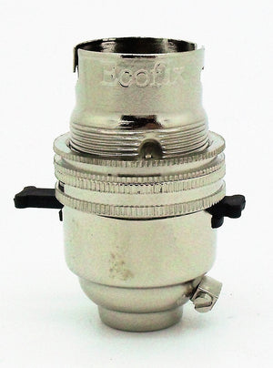 05737 Ecofix BC Lampholder ½" Switched Nickel External Earth - BC / Bayonet Cap / B22, Nickel, ½" Thread Entry - Lampfix - Sparks Warehouse