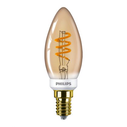 Philips MAS VLE LEDCandleD2.5-15WE14 B35GOLDSP G - MASTER Value LEDcandle E14 Vintage Filament Gold 2.5W 136lm – 918 | Best Colour Rendering - Dimmable - Replaces 15W