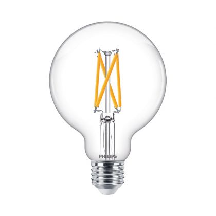 Philips CLA LEDBulb DT 7-60W E27 CRI90 G93 CL - Classic LEDglobe E27 Filament Clear 95mm 7W 806lm - 922-927 Dim To Warm | Best Colour Rendering - Dimmable - Replaces 40W