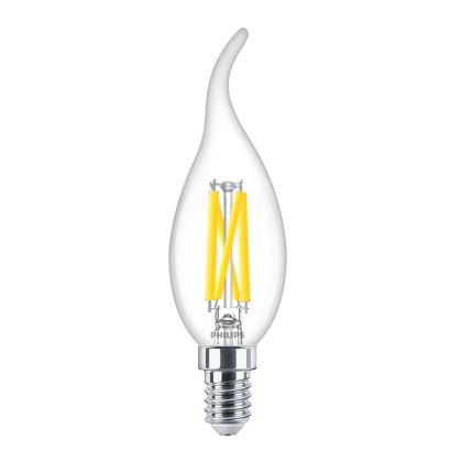 Philips MASTER LED E14 Bent-tip Candle Filament Clear 3.4W 470lm - 922-927 Dim To Warm | Best Colour Rendering - Dimmable - Replaces 40W