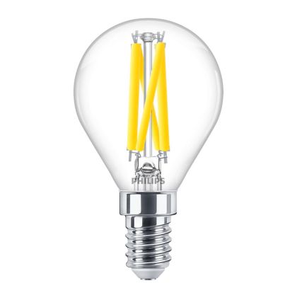 Philips MAS LEDLusterDT3.4-40W E14 927 P45CL G - MASTER LED E14 Ball Filament Clear 3.4W 470lm - 922-927 Dim To Warm | Best Colour Rendering - Dimmable - Replaces 40W