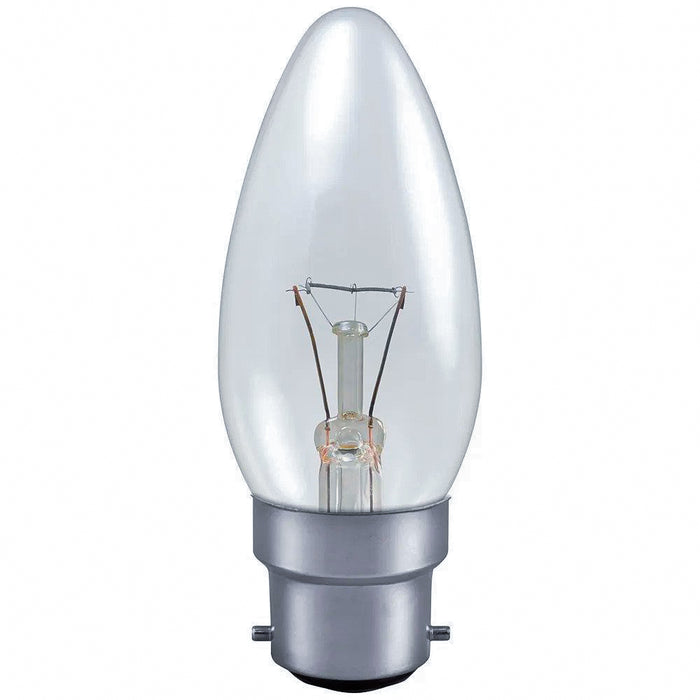 Sylvania 240v 40w Ba22d/BC 35mm Clear Incandescent Candle Bulb - C40BC-SY