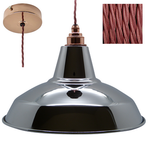 GEORGE Industrial Shade Pendant Set 1mtr. Chrome Shade, Copper Rose, Twisted Rose Pink Flex - Lampfix - Sparks Warehouse