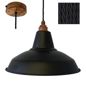 PETE Industrial Shade Pendant Set 1mtr. Black Shade, Rustic Rose, Twisted Black Flex Pendant Lights Lampfix - Sparks Warehouse