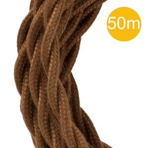 Bailey - 145042 - Textile Cable Twisted 3C 50M Brown Light Bulbs Bailey - The Lamp Company