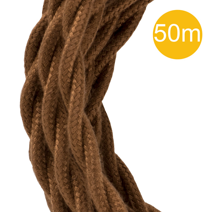 Bailey 140686 - Textile Cable Twisted 2C Brown 50m Roll