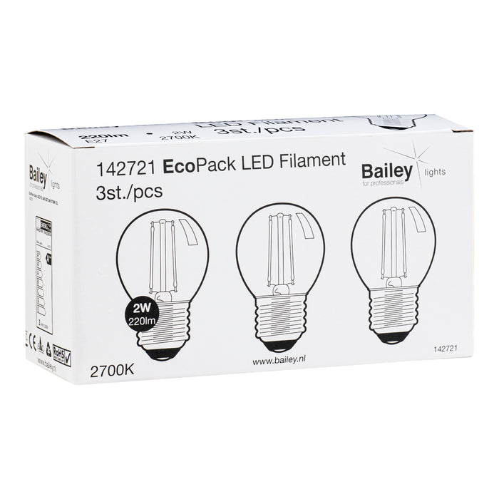 Bailey - 142721 - EcoPack 3pcs LED FIL G45 E27 2W (22W) 220lm 827 Clear