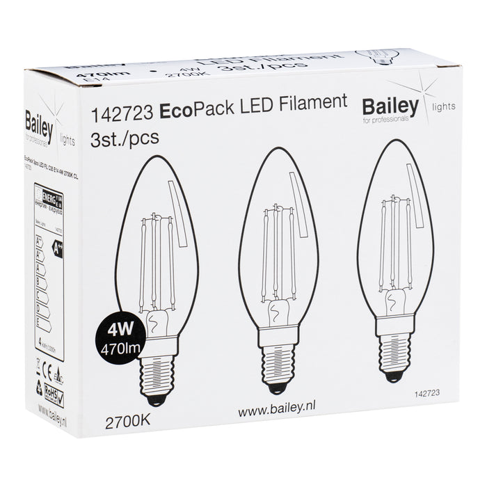 Bailey - 142723 - EcoPack 3pcs LED FIL C35 E14 4W (40W) 470lm 827 Clear