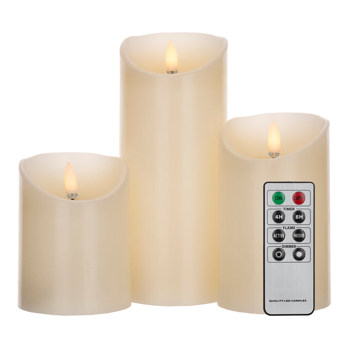 Bailey 143076 - LED Flicker Flame Set 3pcs Candle 7.5cm Ivory