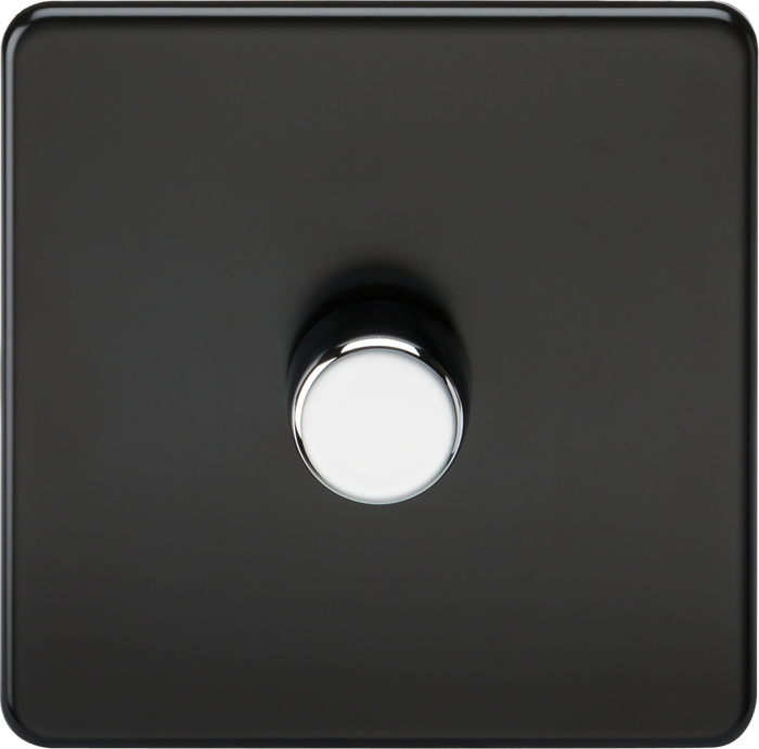 Knightsbridge SF2181MB Screwless 1G 2-way 10-200W (5-150W LED) trailing edge dimmer - Matt Black with chrome knob