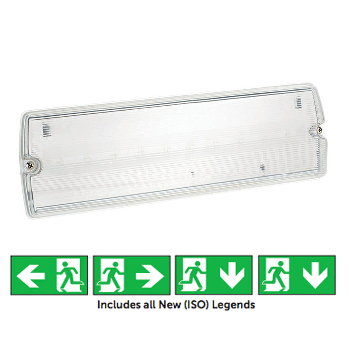 3.3W Spectrum LED Emergency Bulkhead IP65 Maintained Includes set of 4 New Legends