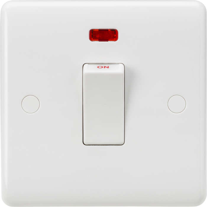 Knightsbridge CU8331NW White Curved edge 45A DP switch with neon (small) - White Rocker