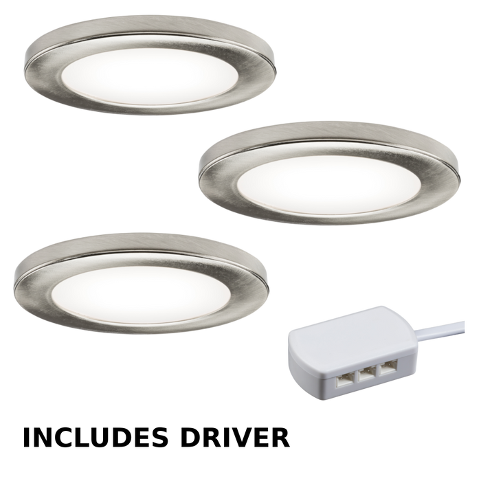 Knightsbridge UNDKIT3BCWW 230V IP20 2.5W LED Dimmable Under Cabinet Lights in Brushed Chrome - Pack of 3 – 3000K