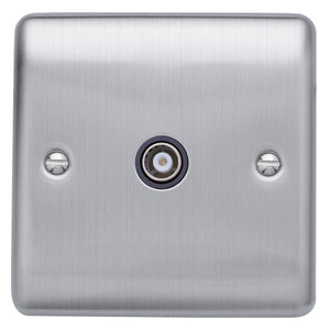 Caradok Isolated coaxial socket, single outlet  Brushed Chrome, Metal Switch, Grey Insert