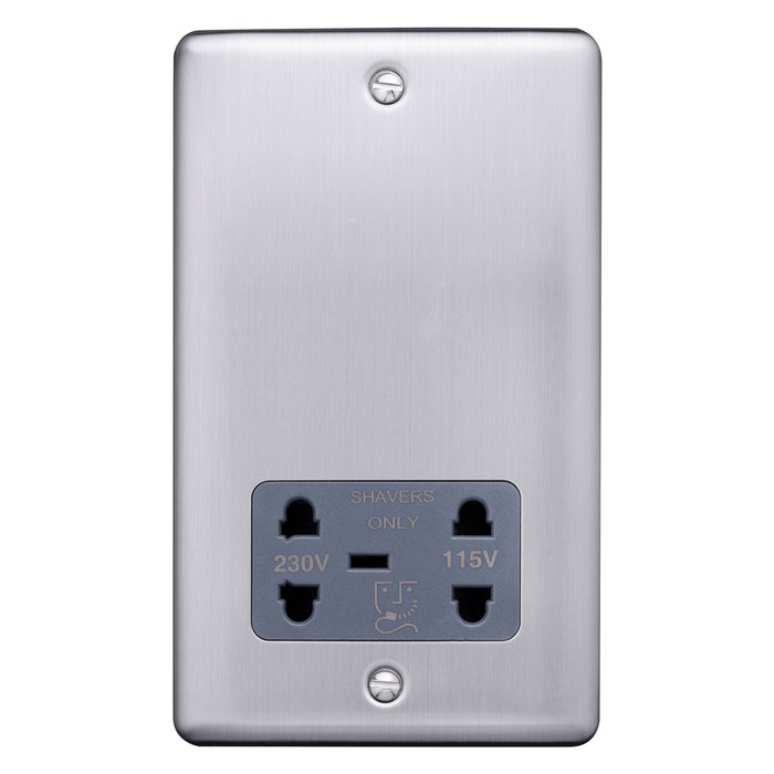 Caradok Shaver socket Brushed Chrome, Metal Switch, Grey Insert