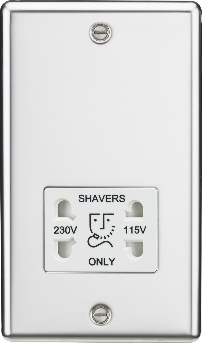 Knightsbridge CL89PCW Polished Chrome Dual Voltage Shaver Socket - White Insert Rounded Edge