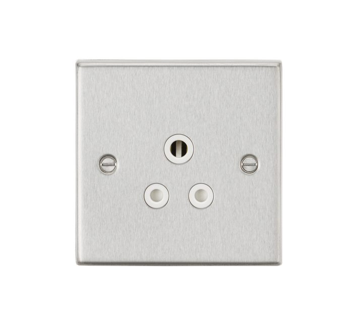 Knightsbridge CS5ABCW 5A Unswitched Socket - Square Edge Brushed Chrome Finish with White Insert