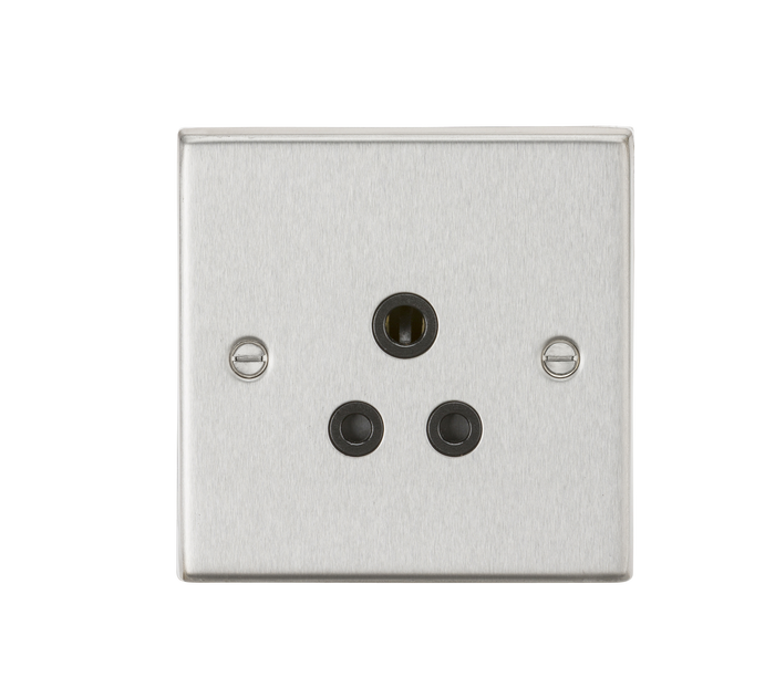 Knightsbridge CS5ABC 5A Unswitched Socket - Square Edge Brushed Chrome Finish with Black Insert