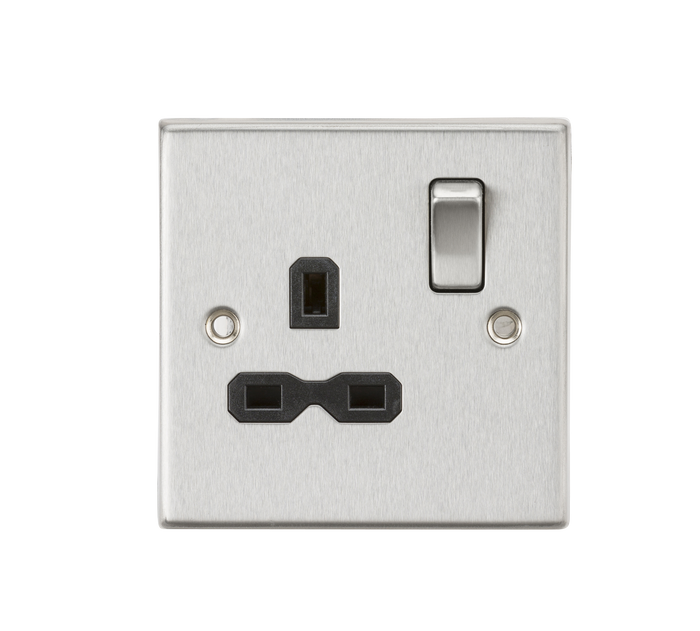 Knightsbridge CS7BC 13A 1G DP Switched Socket with Black Insert - Square Edge Brushed Chrome