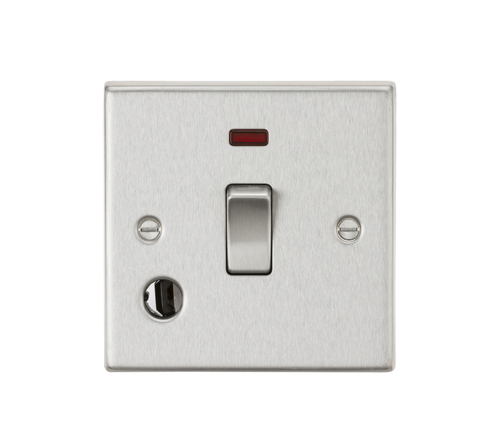 Knightsbridge CS834FBC 20A 1G DP Switch with Neon & Flex Outlet - Square Edge Brushed Chrome