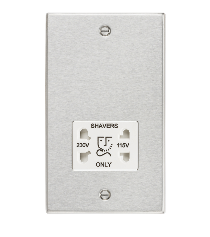 Knightsbridge CS89BCW 115/230V Dual Voltage Shaver Socket with White Insert - Square Edge Brushed Chrome