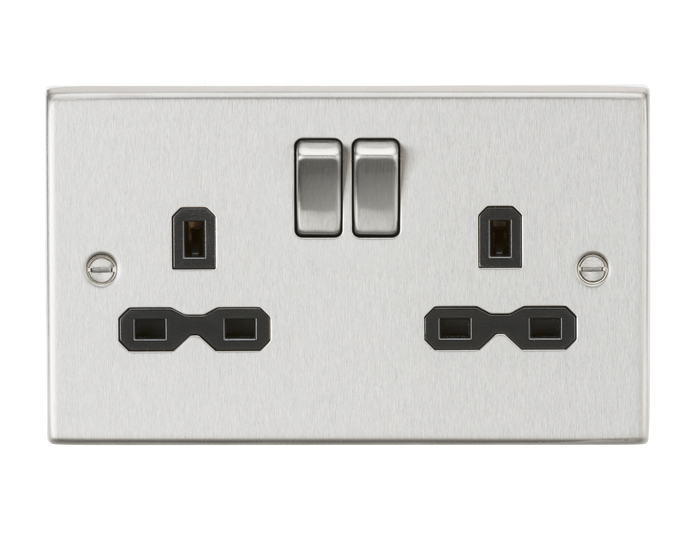 Knightsbridge CS9BC 13A 2G DP Switched Socket with Black Insert - Square Edge Brushed Chrome