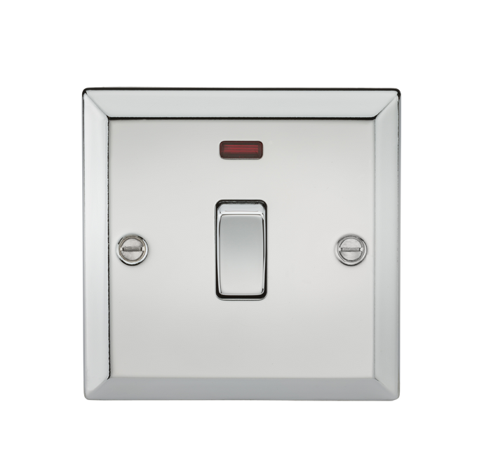 Knightsbridge CV834NPC 20A 1G DP Switch with Neon - Bevelled Edge Polished Chrome