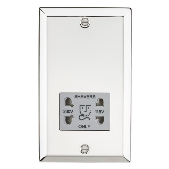 Knightsbridge CV89PCG 115-230V Dual Voltage Shaver Socket with Grey Insert - Bevelled Edge Polished Chrome