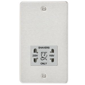 Knightsbridge FP8900BCG Flat Plate 115V/230V Dual VOLTAGE Shaver Socket - Brushed Chrome With Grey Insert - Knightsbridge - Sparks Warehouse