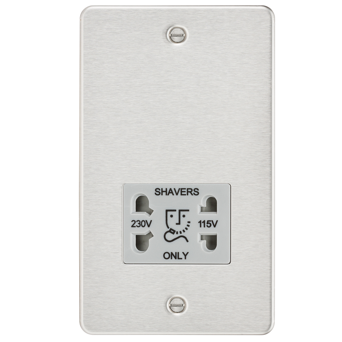 Knightsbridge FP8900BCG Flat Plate 115V/230V Dual VOLTAGE Shaver Socket - Brushed Chrome With Grey Insert