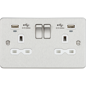 Knightsbridge FPR9904NBCW Flat Plate 13A Smart 2G switched socket with USB chargers (2.4A) - Brushed Chrome with white insert - Knightsbridge - Sparks Warehouse