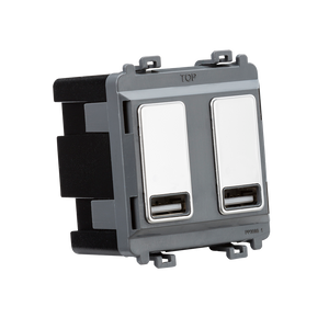 Knightsbridge GDM016PC Dual USB charger module (2 x grid positions) 5V 2.4A (shared) - polished chrome - Knightsbridge - Sparks Warehouse