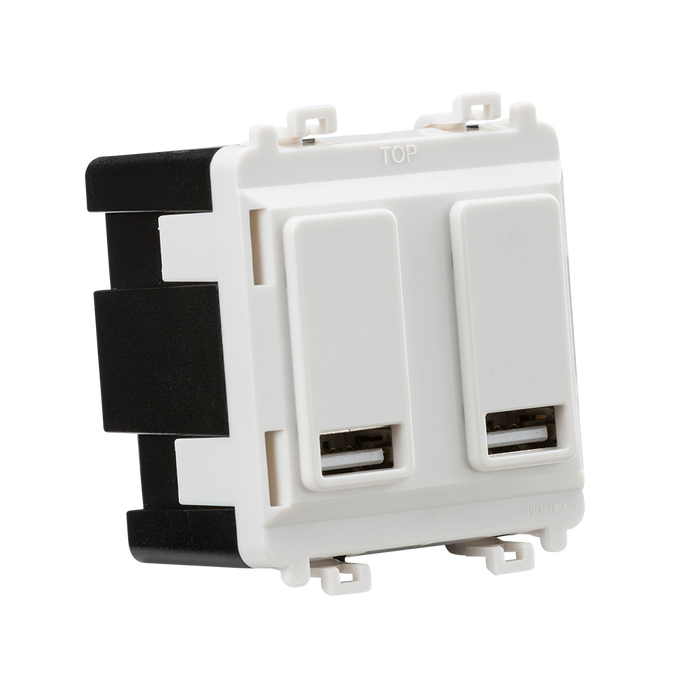 Knightsbridge GDM016U Dual USB charger module (2 x grid positions) 5V 2.4A (shared) - white