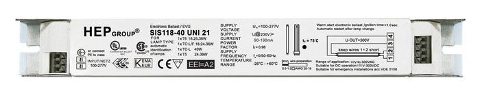 HEP HFL11840ME - Linear Multiwatt Ballast 1x18-40w for T5/TCL/T8 120-277v AC