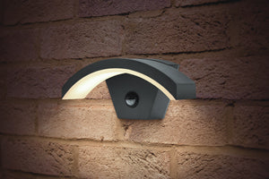 Integral ILDEA029 - OUTDOOR DECORATIVE WALL LIGHT CURVE PIR IP54 380LM 8W 4000K DOWN LIGHT DARK GREY