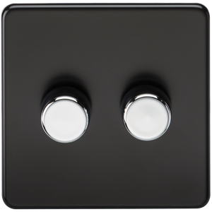 Knightsbridge SF2182MB Screwless 2G 2 WAY 40-200W Dimmer Switch - Matt Black - Chrome Knobs - Knightsbridge - Sparks Warehouse