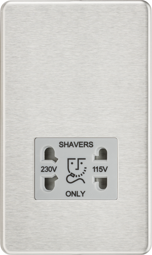 Knightsbridge SF8900BCG Screwless 115/230V Dual Voltage Shaver Socket - Brushed Chrome with Grey Insert - Knightsbridge - Sparks Warehouse