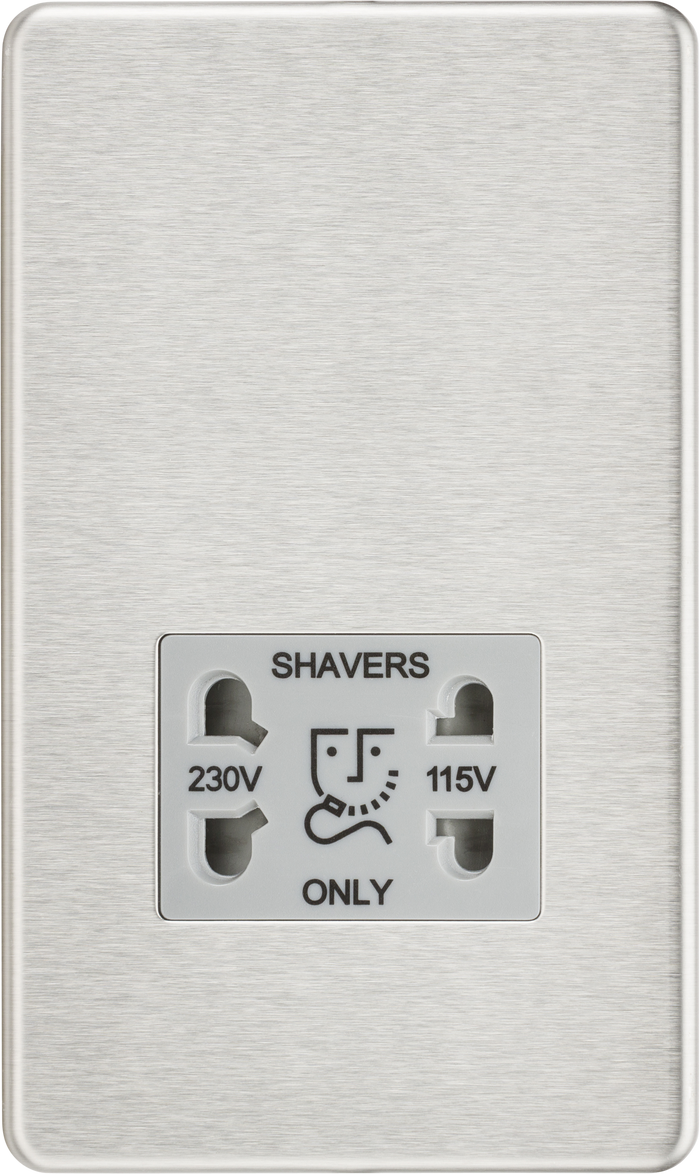 Knightsbridge SF8900BCG Screwless 115/230V Dual Voltage Shaver Socket - Brushed Chrome with Grey Insert