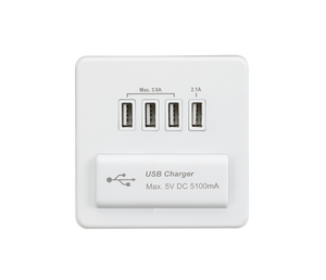 Knightsbridge SFQUADMW Screwless Quad USB Charger Outlet (5.1A) - Matt White with White Insert - Knightsbridge - Sparks Warehouse