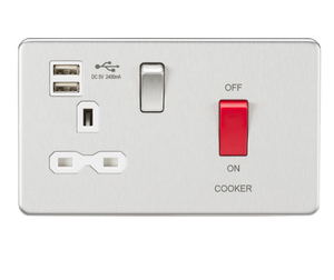 Knightsbridge SFR8333UBCW 45A DP Switch & 13A Switched Socket with Dual USB Charger 2.4A - Brushed Chrome with white insert - Knightsbridge - Sparks Warehouse