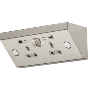 Knightsbridge SKR009A 13A 2G Mounting Switched Socket with Dual USB Charger (2.4A) - Stainless Steel with grey insert - Knightsbridge - Sparks Warehouse