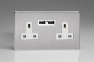 Varilight XDS5U2WS - 2-Gang 13A Unswitched Socket + 2x5V DC 2100mA USB Charging Ports