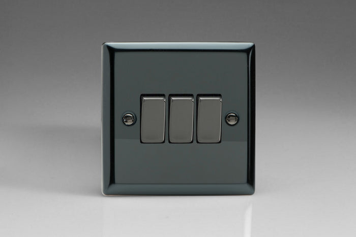 Varilight XI3D - 3-Gang 10A 1- or 2-Way Rocker Switch with Metal Rockers