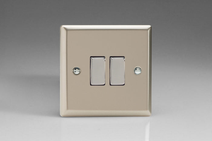 Varilight XN71D - 2-Gang (10A Intermediate Switch + 10A 1- or 2-Way Rocker Switch) with Metal Rockers