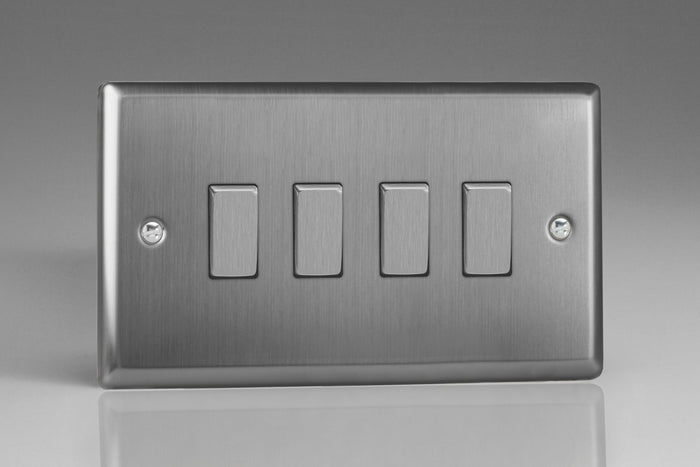 Varilight XT9D - 4-Gang 10A 1- or 2-Way Rocker Switch (Twin Plate) with Metal Rockers