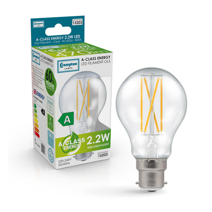 Crompton 15203 BC-B22d 2.2W GLS Warm White Light Bulb